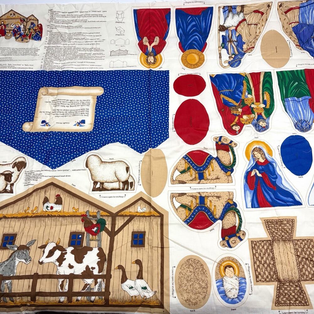 VIP Cranston Keepsake Crafts Nativity Scene Cut & Sew Fabric Panel Christmas VTG